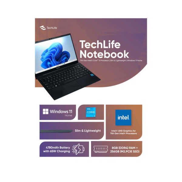 Techlife Notebook Windows 11 - 8GB | 256GB - Black - Image 2